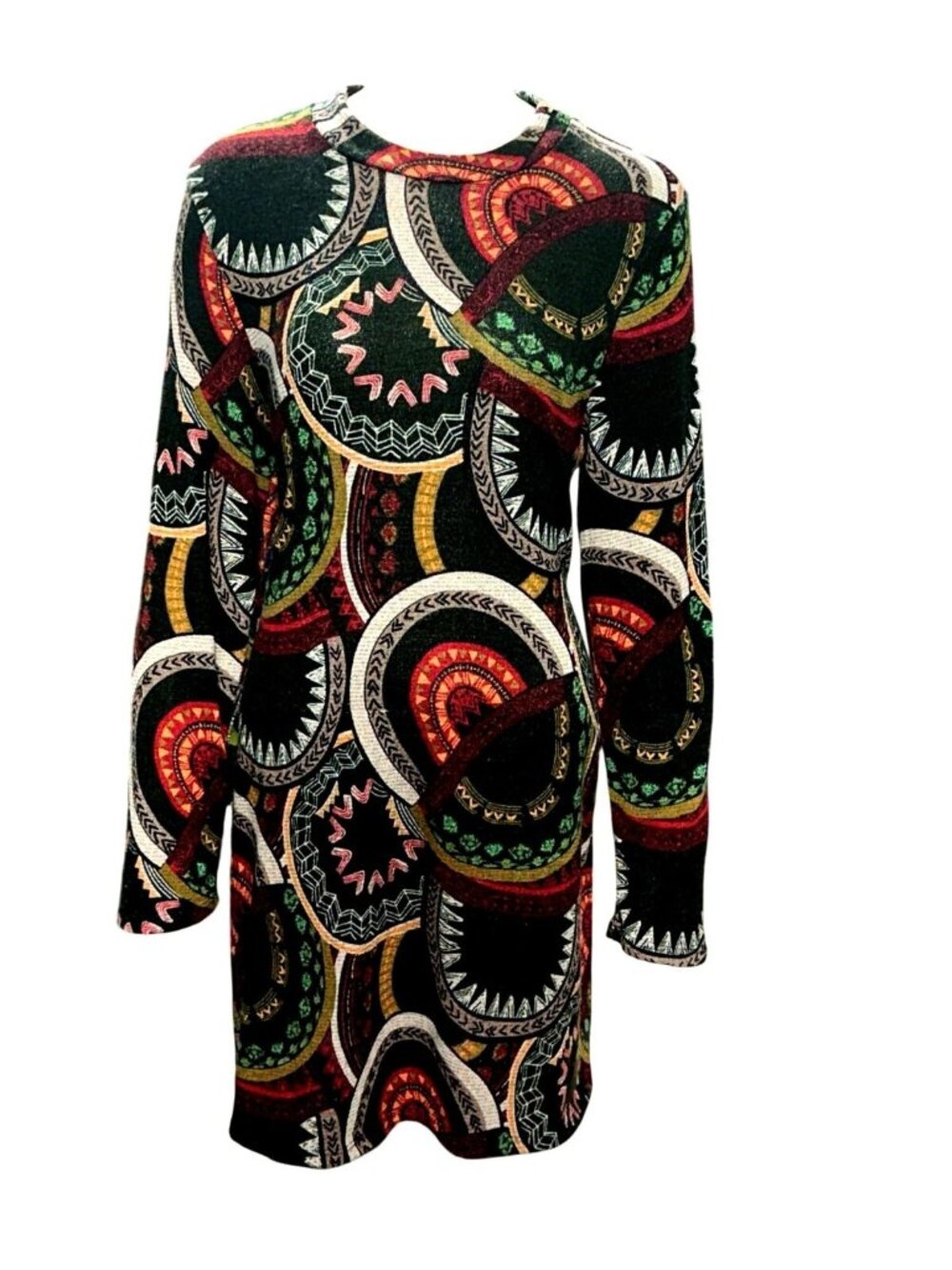 Colorful Circle Print Long Sleeve Mini Dress Size Large Retro Style Fall Fashion